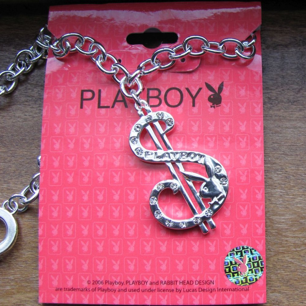 Playboy Necklace Dollar Sign Pendant Bunny Logo Crystal $ Cash Money Hip Hop y2k - Picture 2 of 12
